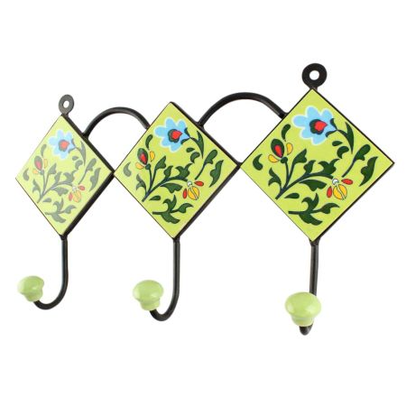 Forest Green Wheel Flower Ceramic Tile Hook